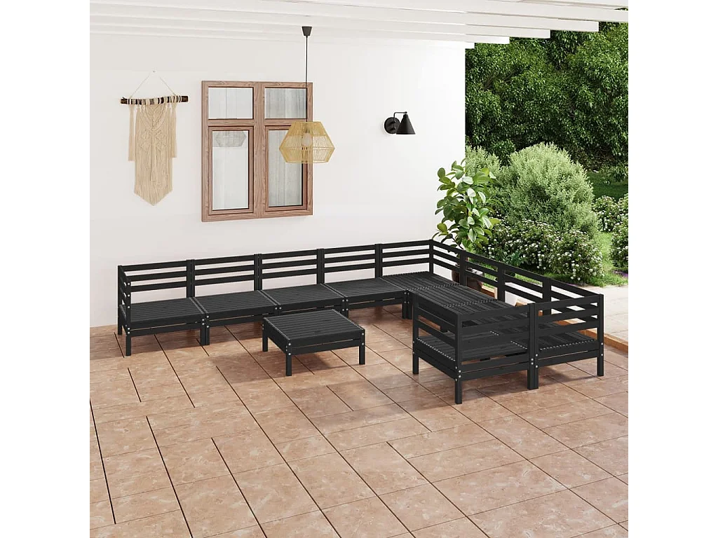 Salon de jardin 10 pcs Noir Bois de pin massif 23
