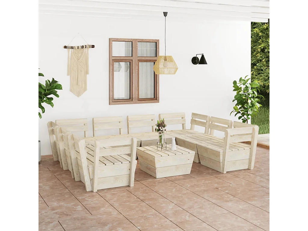 Salon de jardin palette 9 pcs Bois d'épicéa imprégné