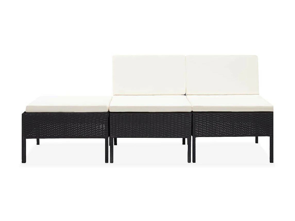 Salon de jardin 3 pcs avec coussins Résine tressée Noir 7