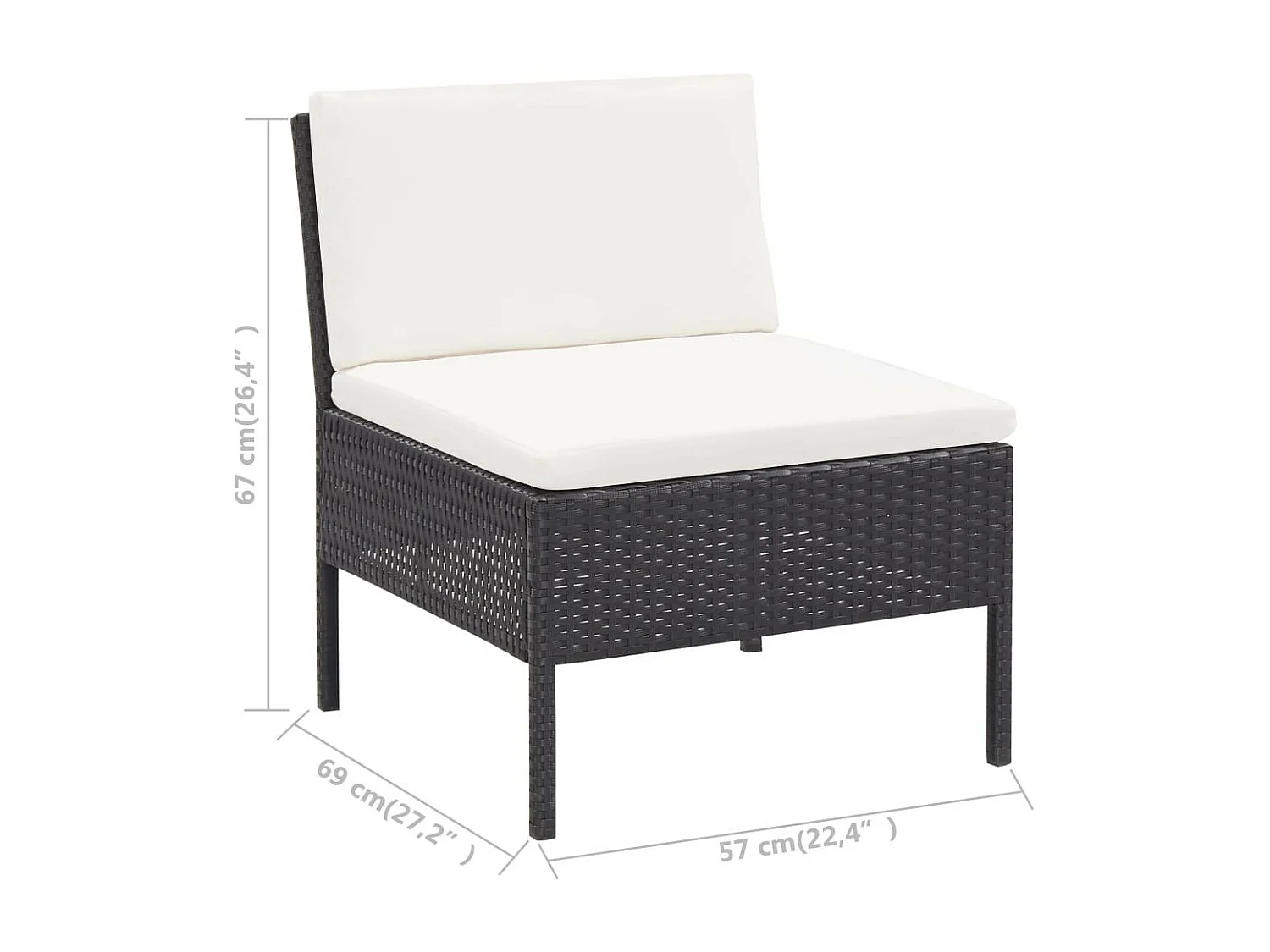 Salon de jardin 3 pcs avec coussins Résine tressée Noir 7