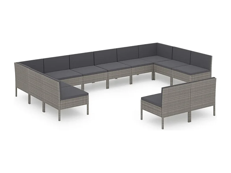 Salon de jardin 12 pcs avec coussins Résine tressée Gris 19