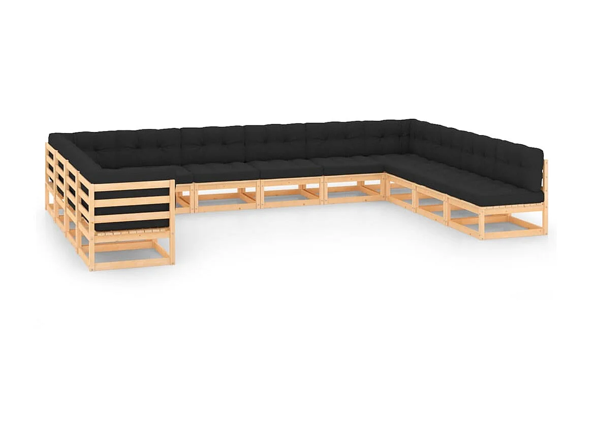 Salon de jardin 12 pcs avec coussins anthracite Bois de pin 3