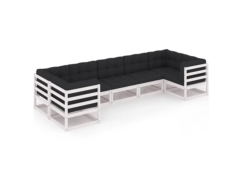 Salon de jardin 7 pcs avec coussins Blanc Bois de pin massif 9