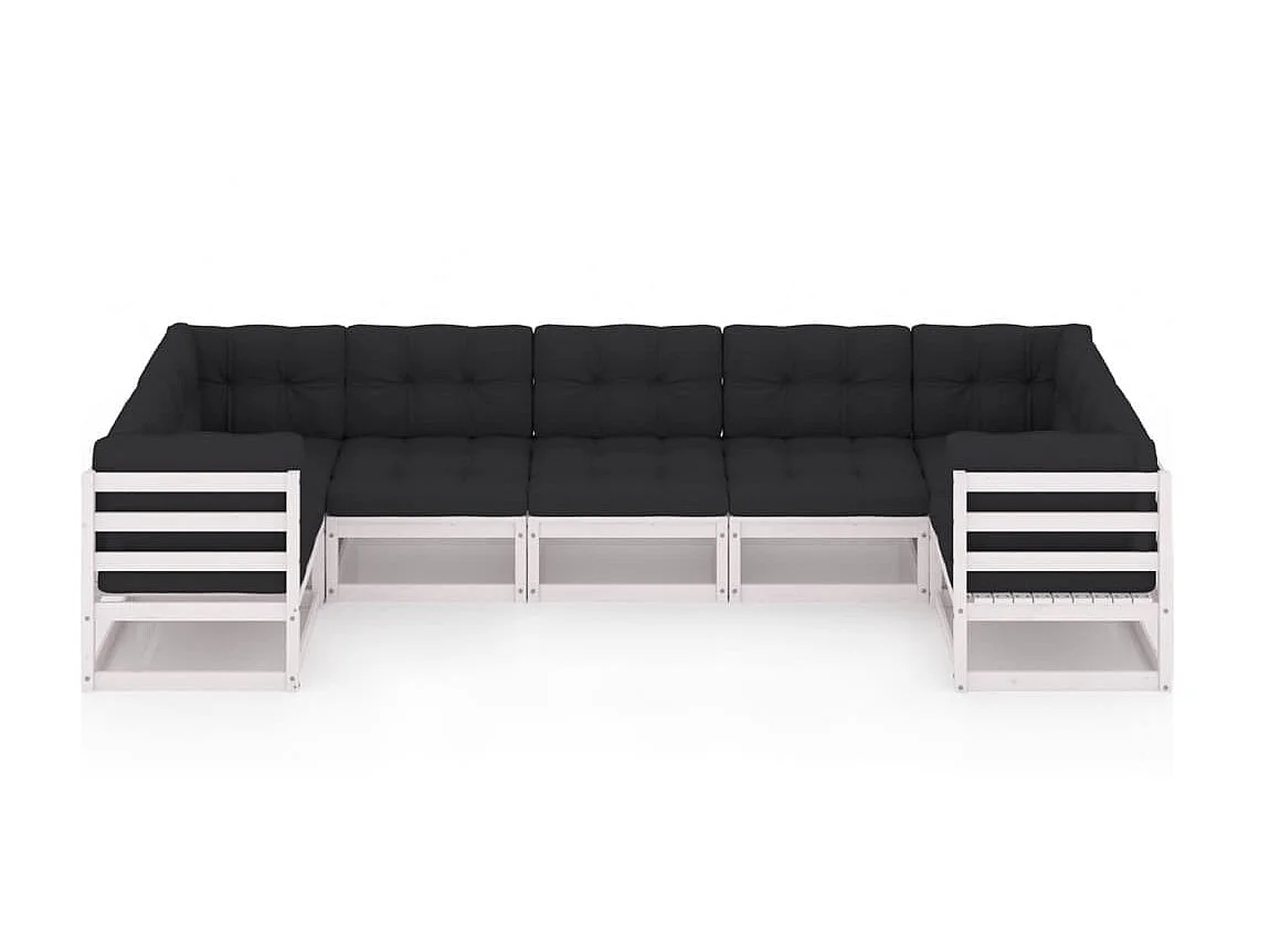 Salon de jardin 7 pcs avec coussins Blanc Bois de pin massif 9
