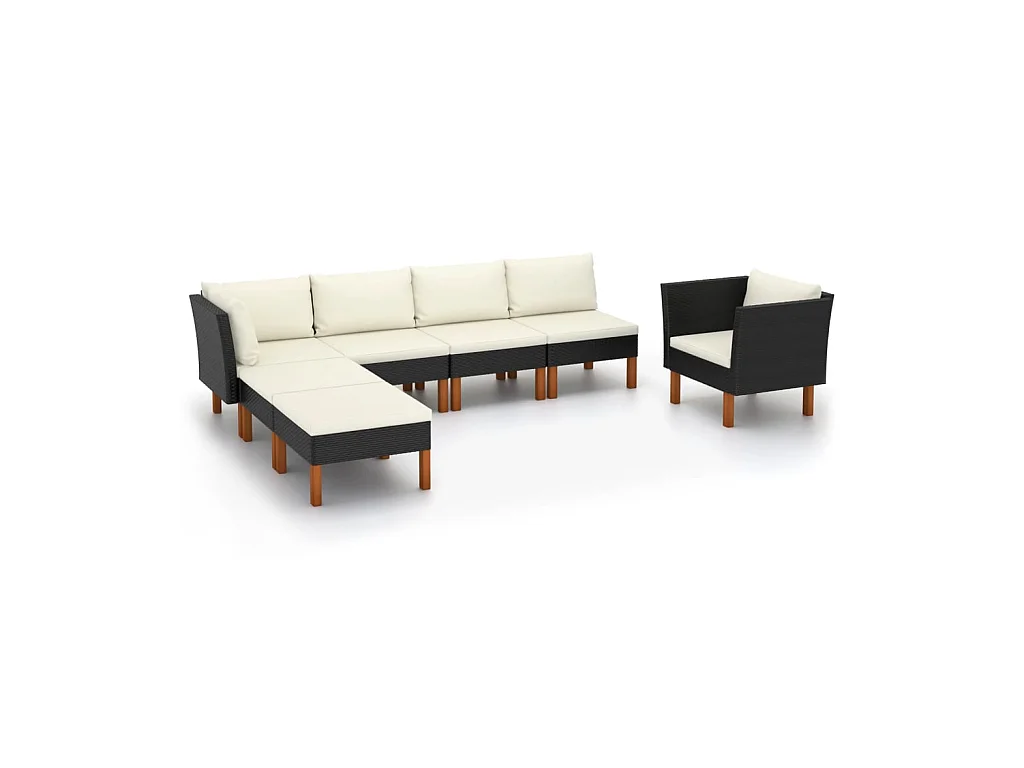 Salon de jardin 7 pcs Résine tressée et bois d'eucalyptus Noir