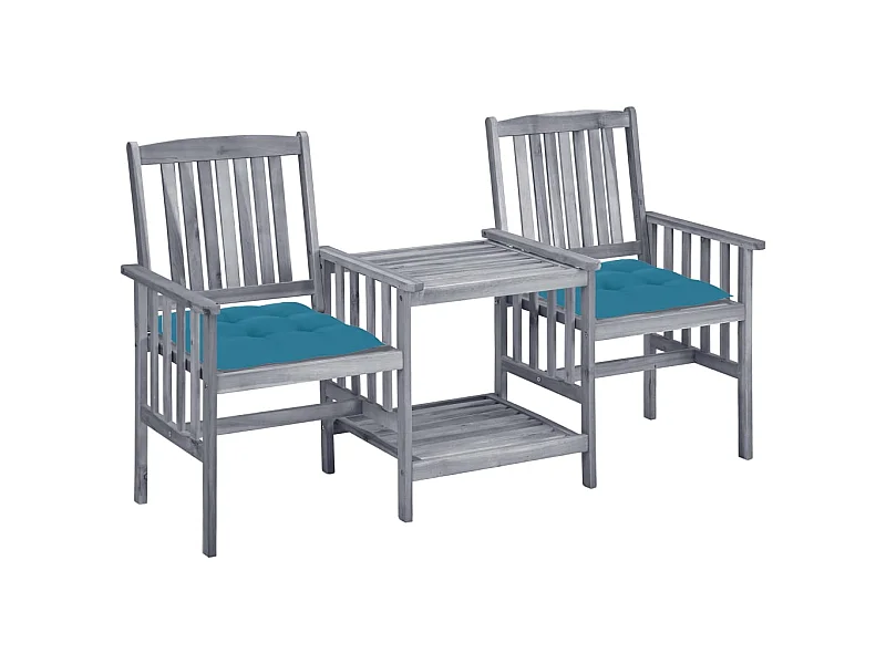 Chaises de jardin avec table à thé et coussins Acacia solide 42