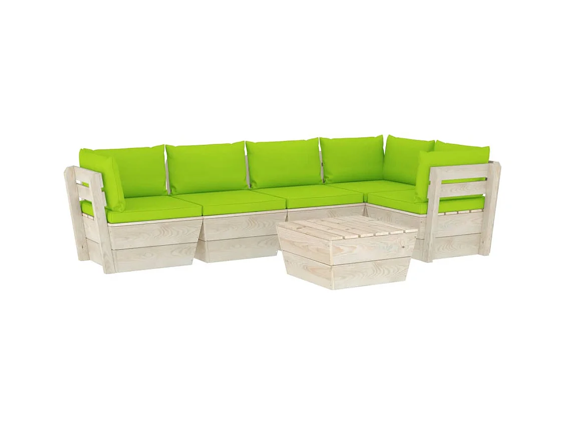 Salon de jardin palette 6 pcs avec coussins Épicéa imprégné 4