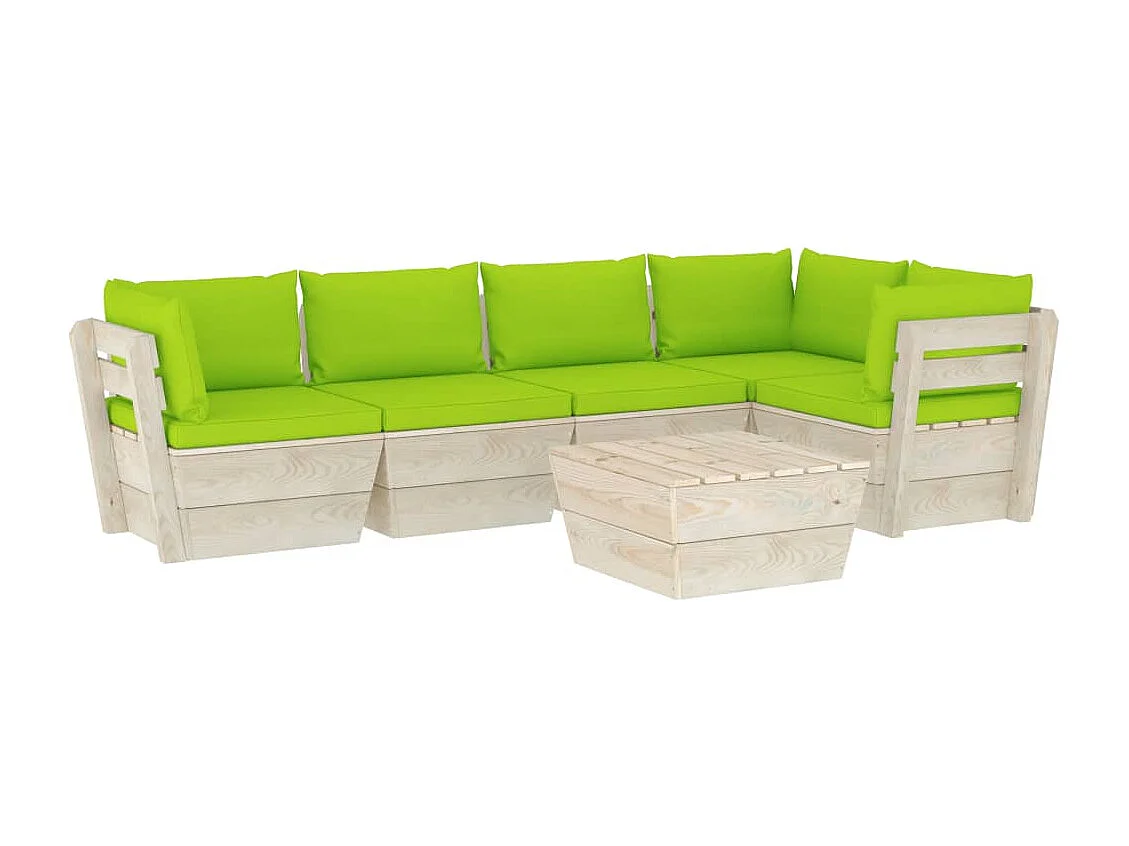 Salon de jardin palette 6 pcs avec coussins Épicéa imprégné 4