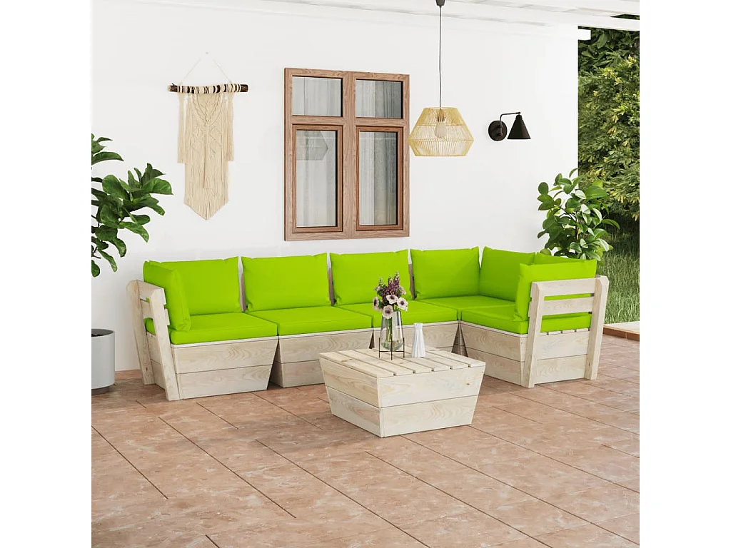 Salon de jardin palette 6 pcs avec coussins Épicéa imprégné 4