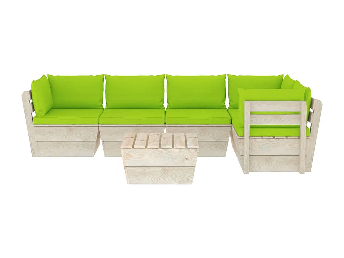 Salon de jardin palette 6 pcs avec coussins Épicéa imprégné 4