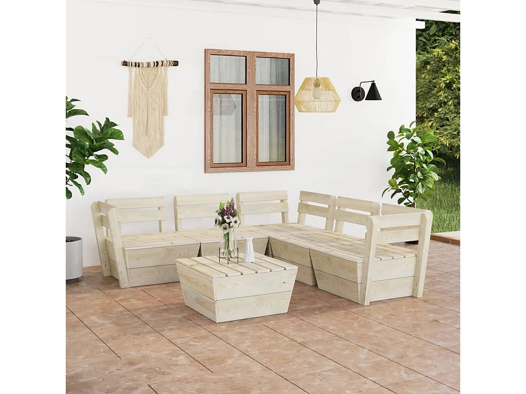 Salon de jardin palette 6 pcs Bois d'épicéa imprégné 4