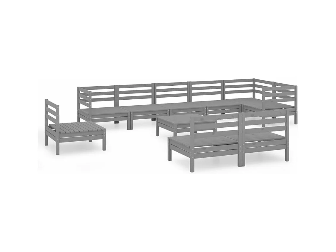 Salon de jardin 10 pcs Bois de pin massif Gris 9