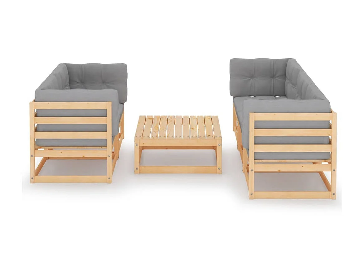 Salon de jardin 6 pcs avec coussins Bois de pin massif 30