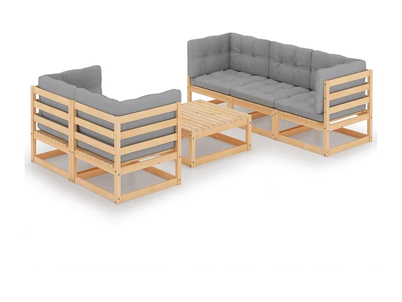Salon de jardin 6 pcs avec coussins Bois de pin massif 30
