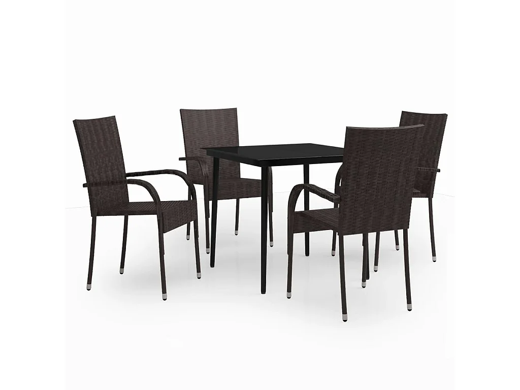 Ensemble de salle à manger de jardin 5 pcs Marron et noir 2