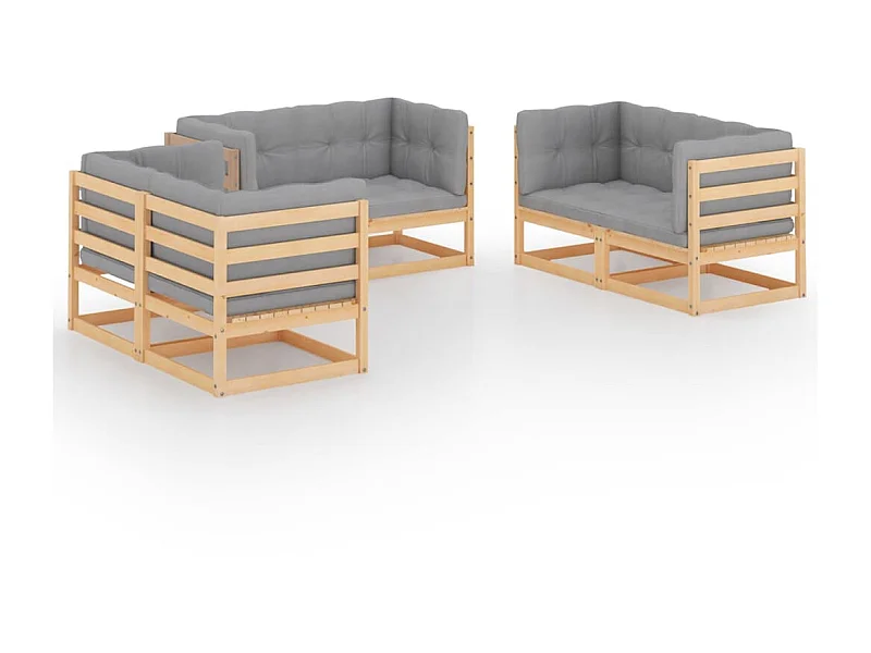 Salon de jardin 6 pcs avec coussins Bois de pin massif 36