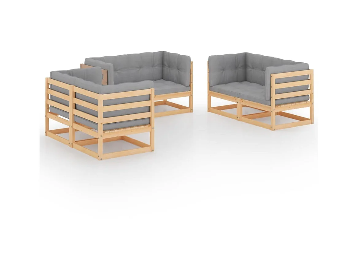 Salon de jardin 6 pcs avec coussins Bois de pin massif 36