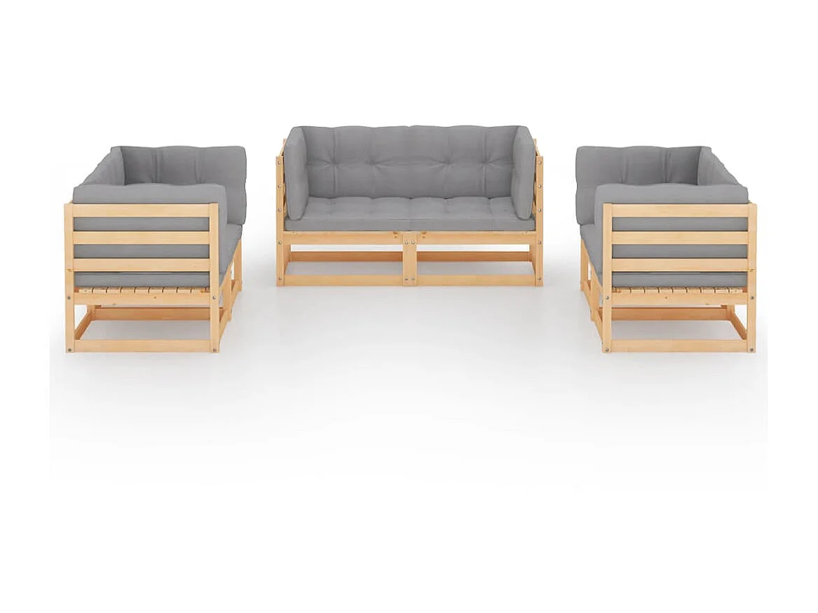 Salon de jardin 6 pcs avec coussins Bois de pin massif 36