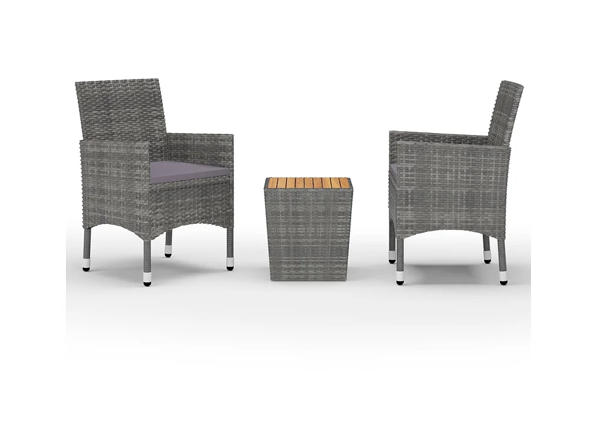 Ensemble de bistro 3 pcs Résine tressée et bois d'acacia Gris
