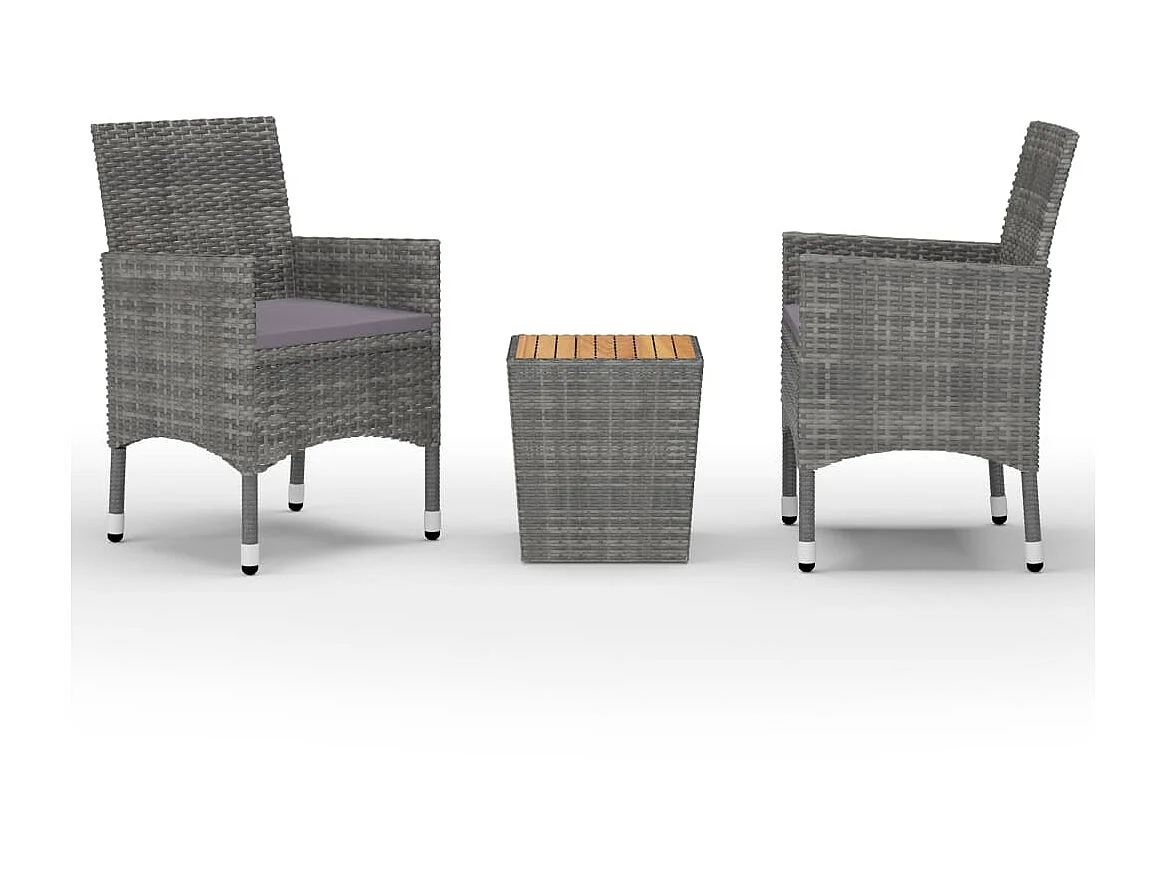 Ensemble de bistro 3 pcs Résine tressée et bois d'acacia Gris
