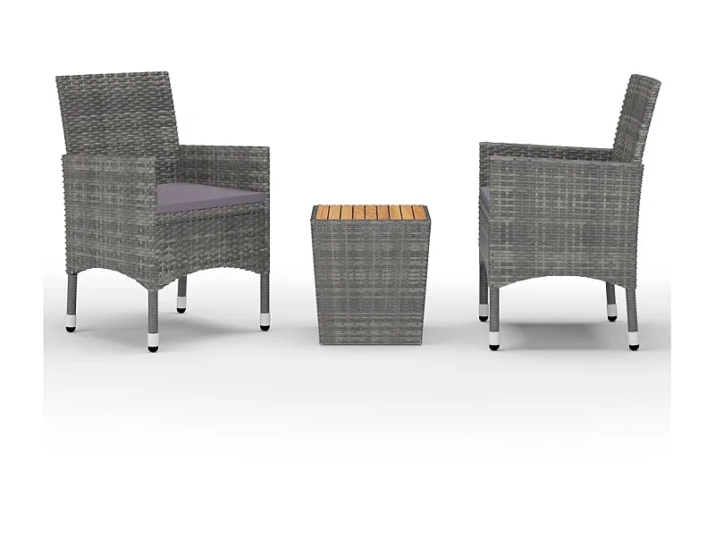 Ensemble de bistro 3 pcs Résine tressée et bois d'acacia Gris