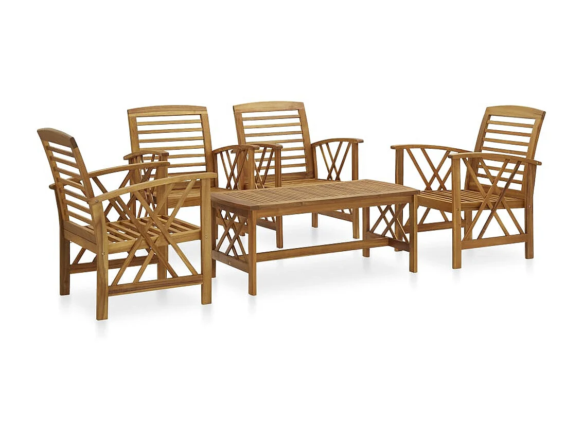 Salon de jardin 5 pcs Bois d'acacia massif 6