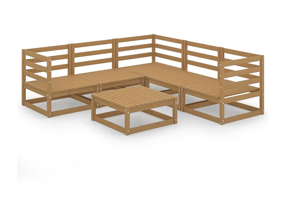 Salon de jardin 6 pcs Marron miel Bois de pin massif 14