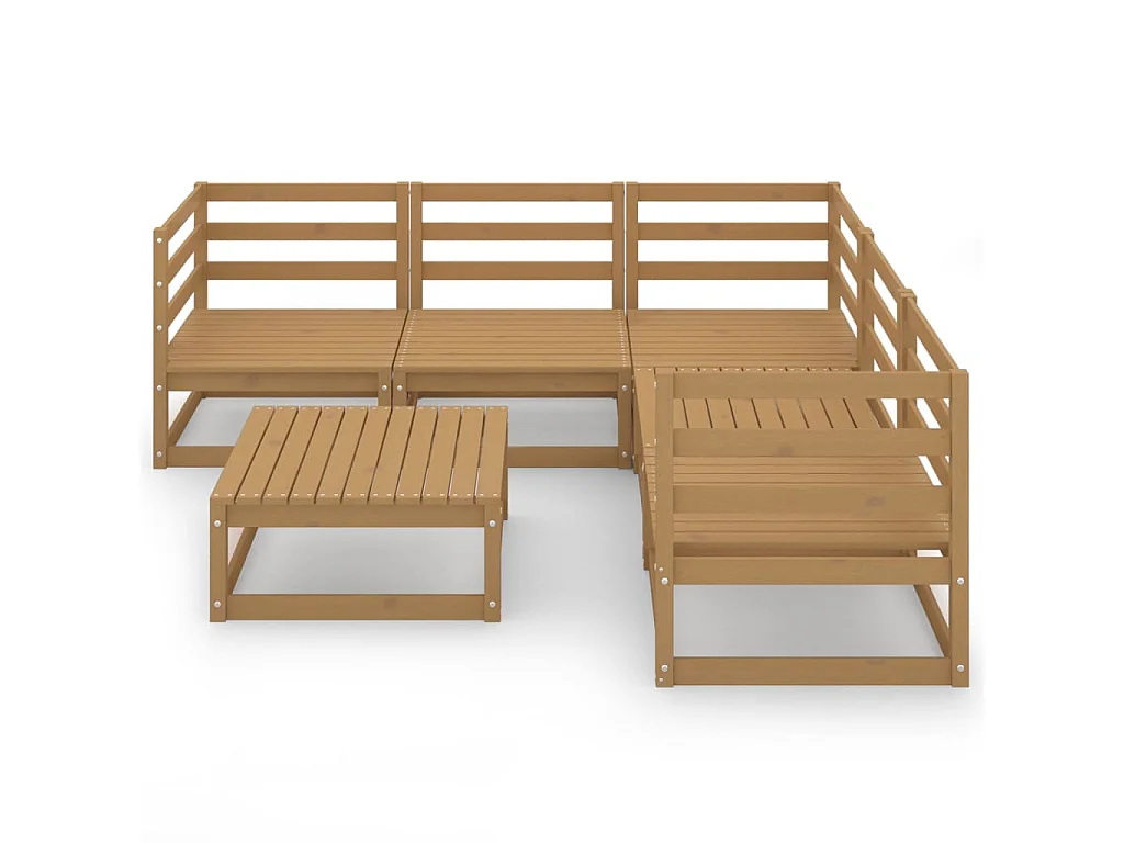 Salon de jardin 6 pcs Marron miel Bois de pin massif 14