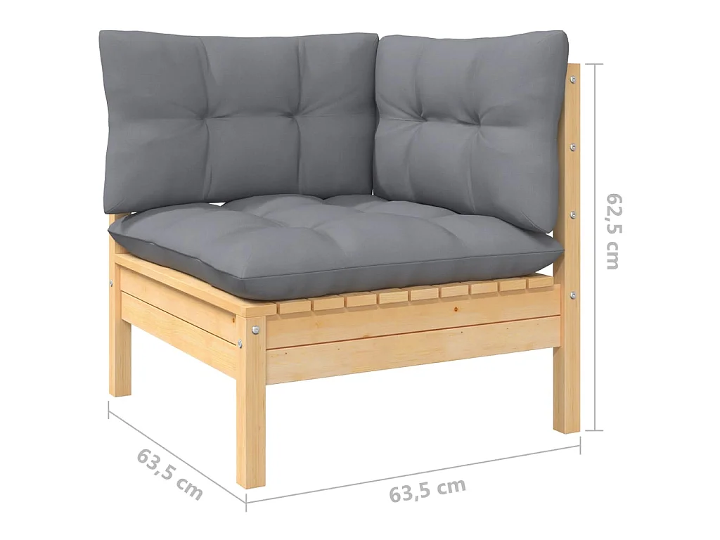 Salon de jardin 6 pcs avec coussins gris Bois de pin solide