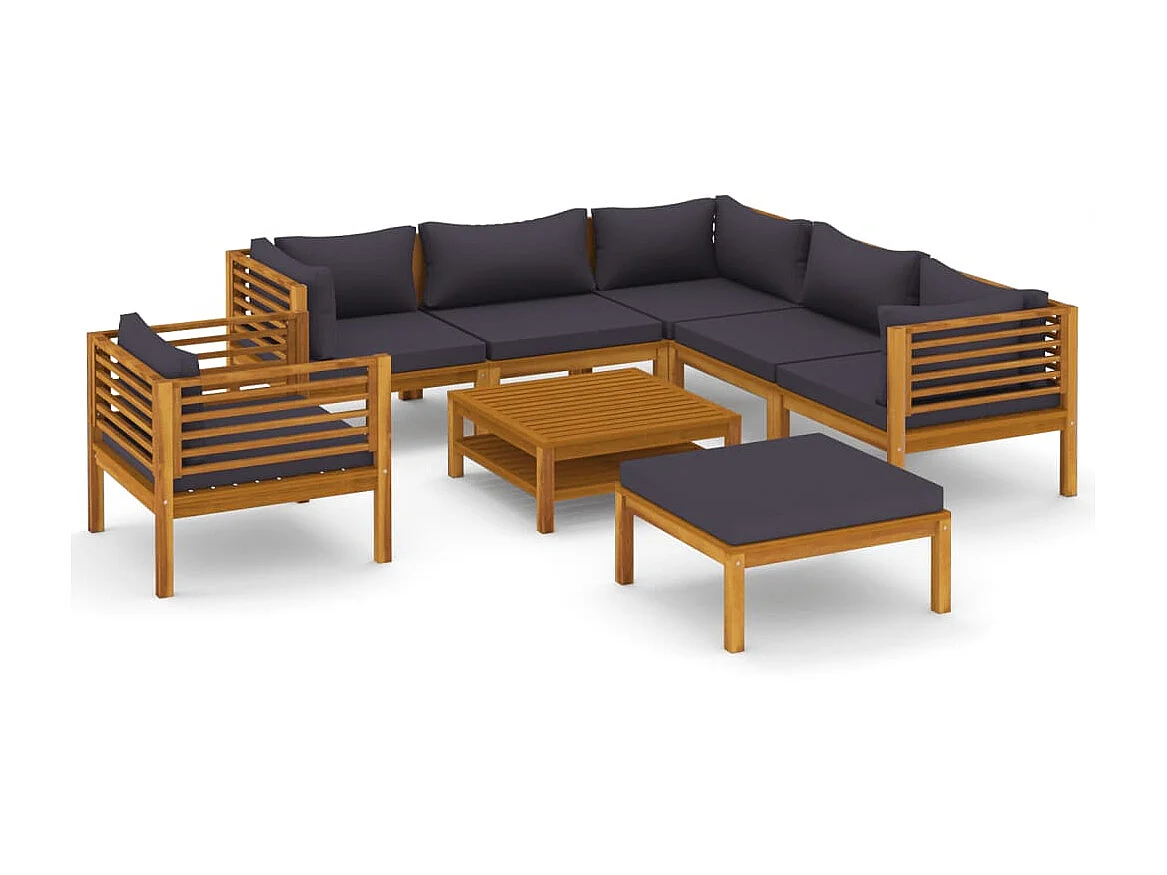Salon de jardin 8 pcs avec coussin Bois d'acacia solide 6