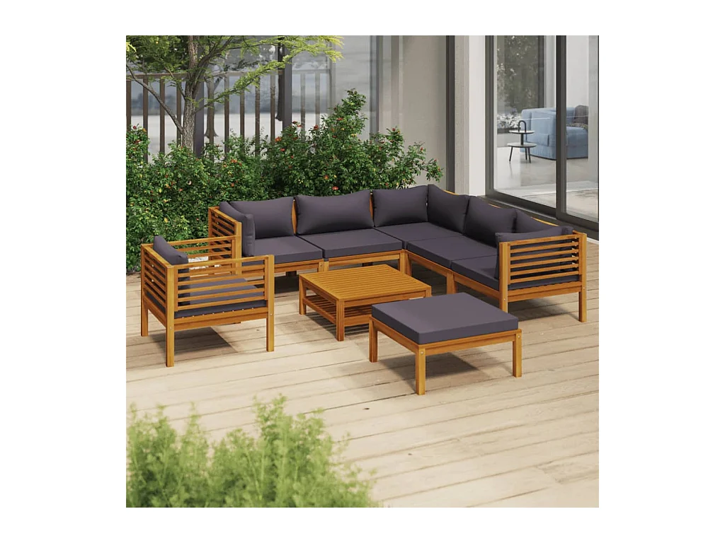 Salon de jardin 8 pcs avec coussin Bois d'acacia solide 6