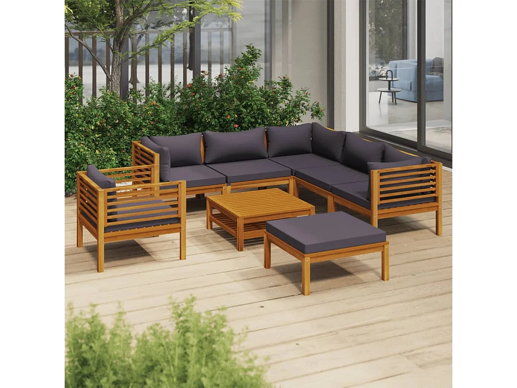 Salon de jardin 8 pcs avec coussin Bois d'acacia solide 6