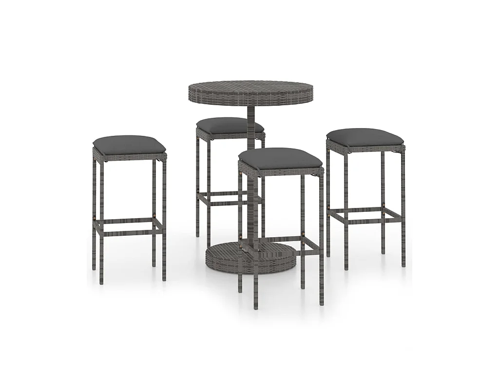 Ensemble de bar de jardin 5 pcs et coussins Résine tressée Gris 6