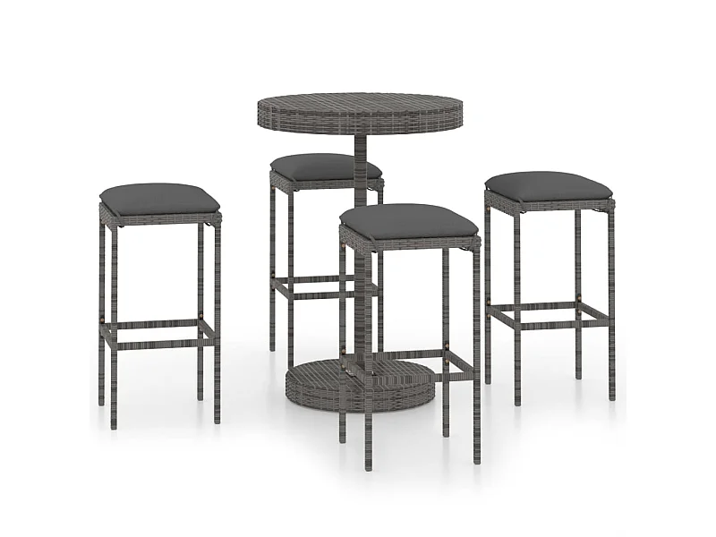 Ensemble de bar de jardin 5 pcs et coussins Résine tressée Gris 6
