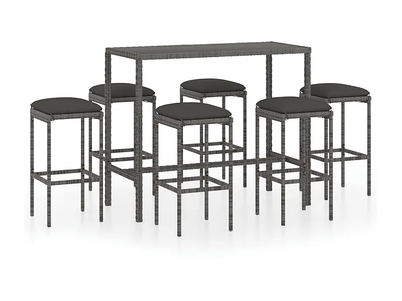 Ensemble de bar de jardin 7 pcs et coussins Résine tressée Gris 5