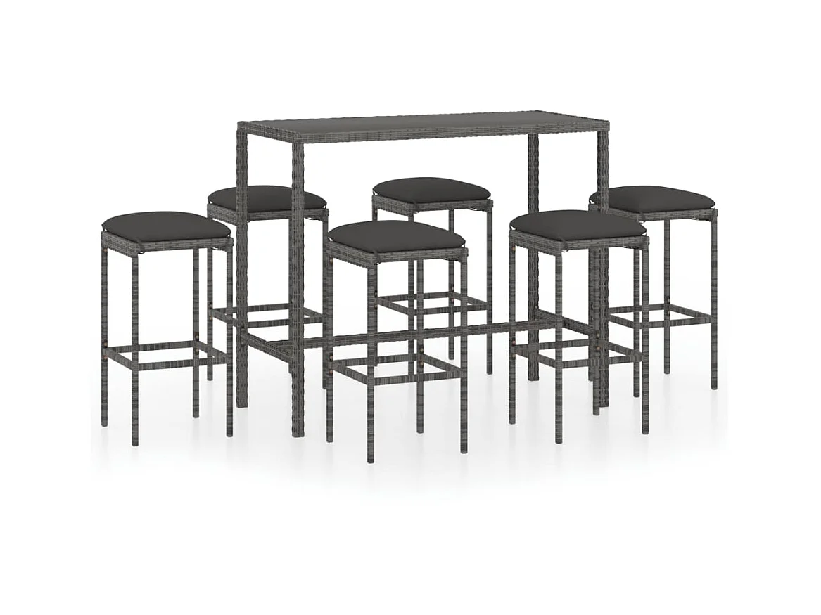 Ensemble de bar de jardin 7 pcs et coussins Résine tressée Gris 5