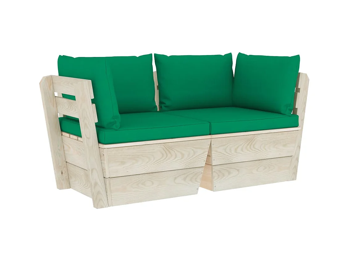 Canapé palette à 2 places de jardin avec coussins Bois d'épicéa 10