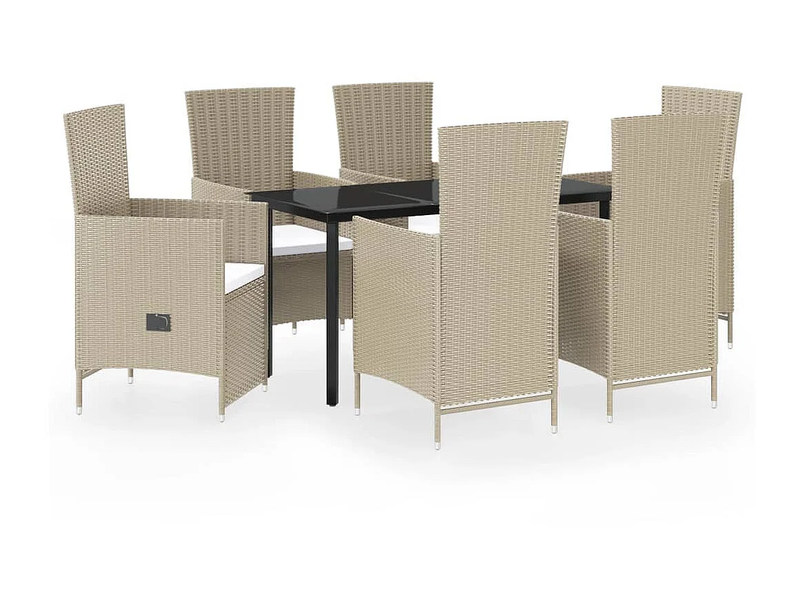 Ensemble de salle à manger de jardin avec coussins 7 pcs Beige 2