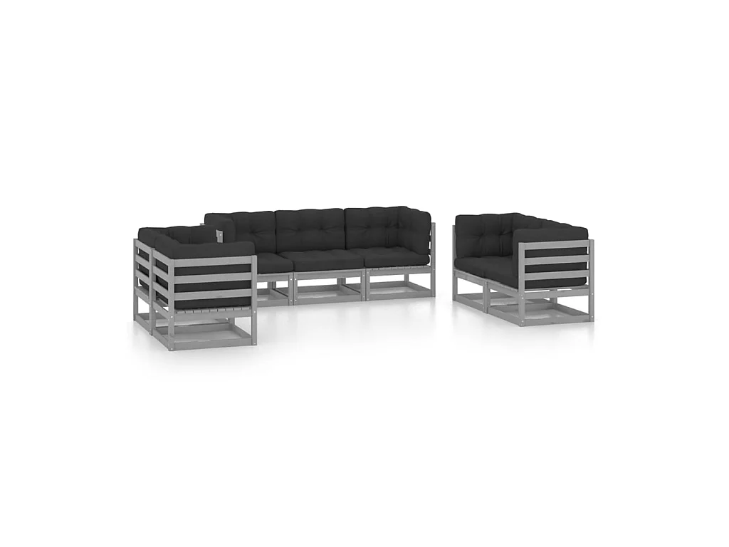 Salon de jardin 7 pcs avec coussins Bois de pin massif 75