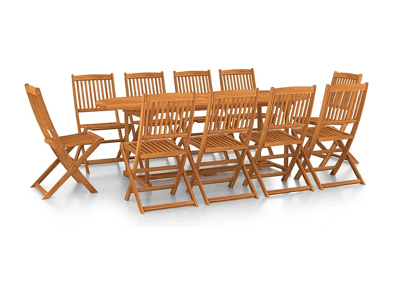 Mobilier à dîner de jardin 11 pcs Bois d'acacia massif 3