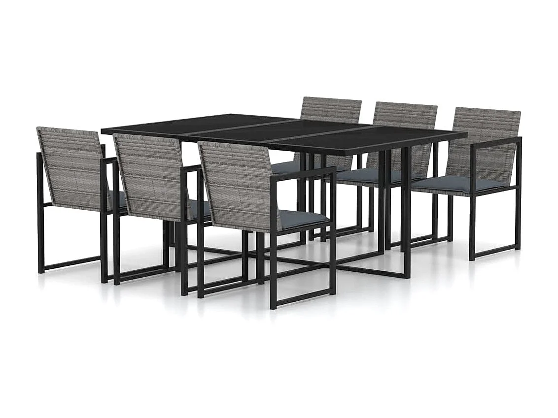 Mobilier à dîner de jardin 7pcs et coussins Résine tressée Gris 3