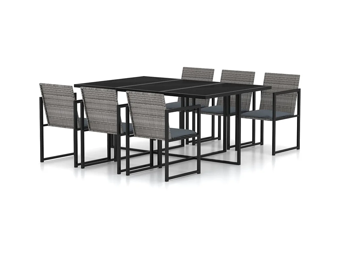 Mobilier à dîner de jardin 7pcs et coussins Résine tressée Gris 3