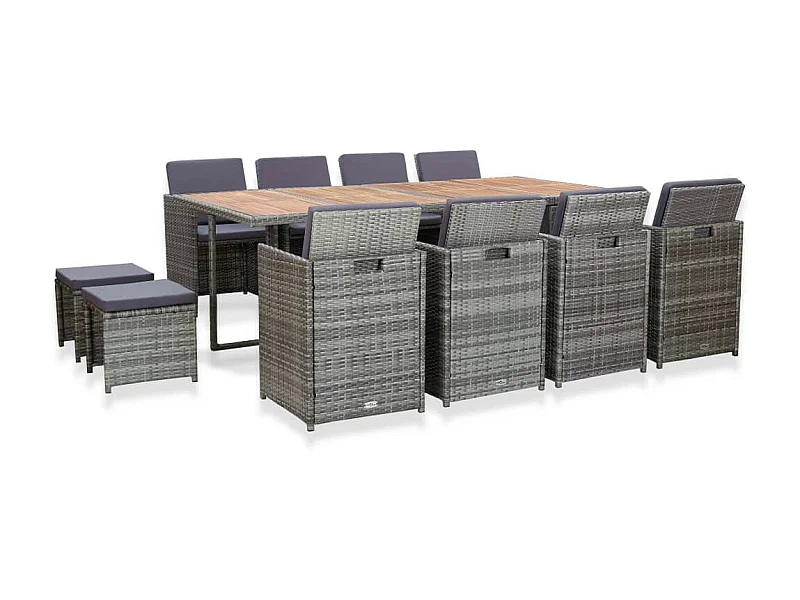 Salon de jardin 13 pcs Résine tressée bois d'acacia Anthracite