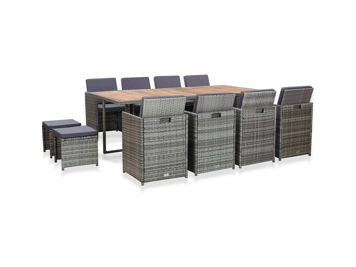 Salon de jardin 13 pcs Résine tressée bois d'acacia Anthracite