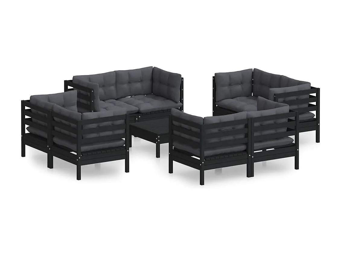 Salon de jardin 9 pcs avec coussins anthracite Bois de pin