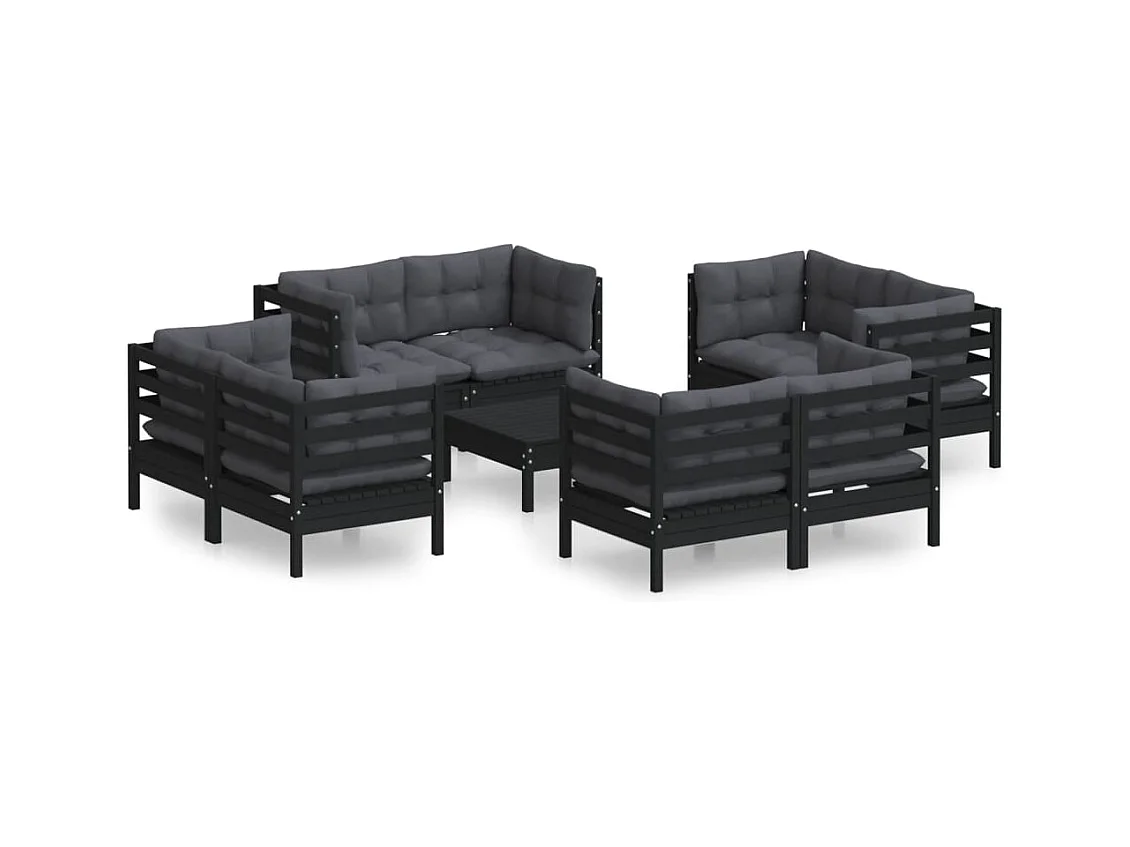 Salon de jardin 9 pcs avec coussins anthracite Bois de pin