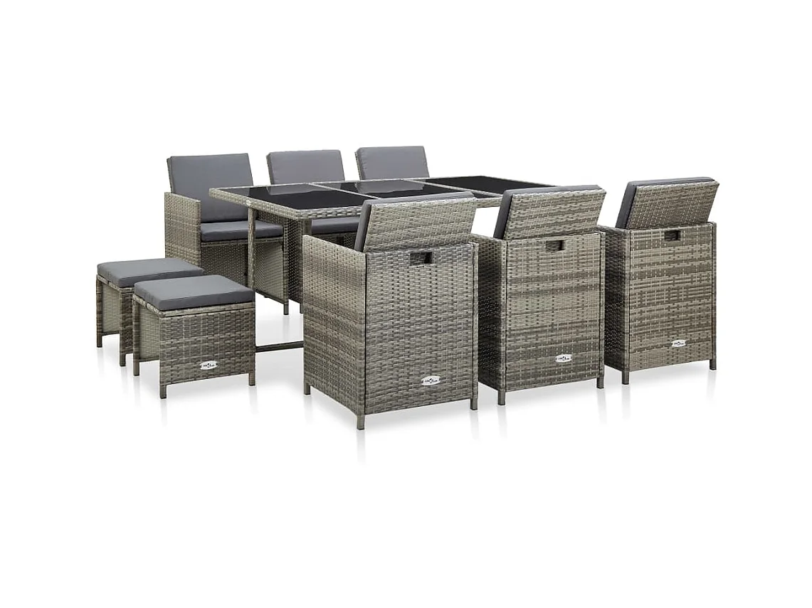 Mobilier à dîner de jardin 11pcs et coussin Résine tressée Gris 2
