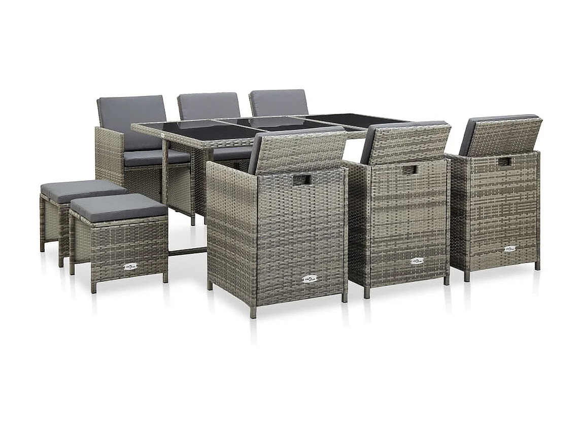 Mobilier à dîner de jardin 11pcs et coussin Résine tressée Gris 2