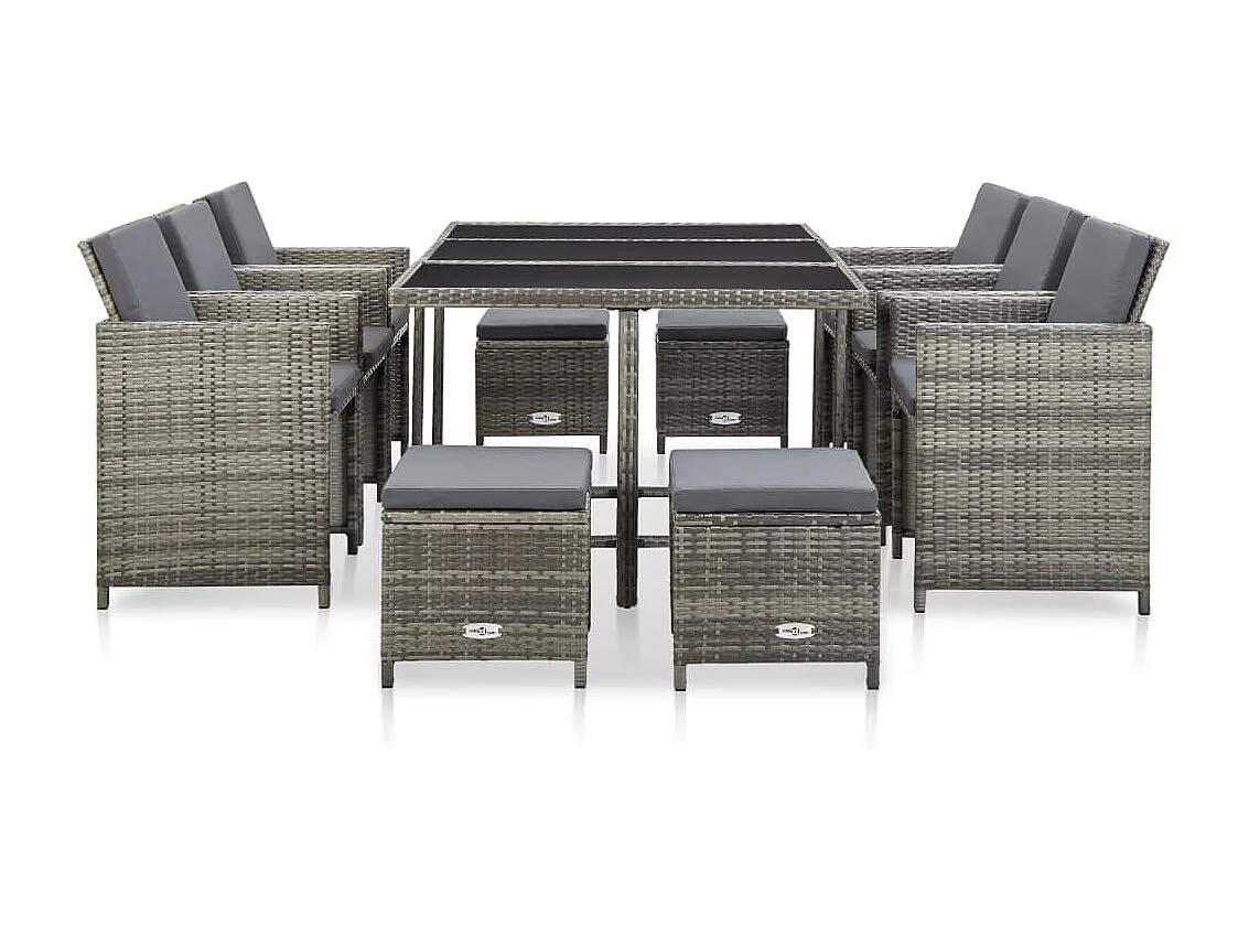 Mobilier à dîner de jardin 11pcs et coussin Résine tressée Gris 2