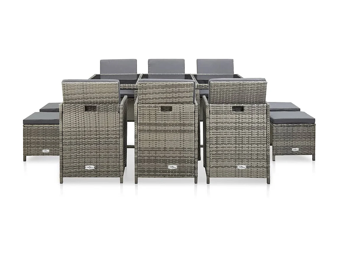 Mobilier à dîner de jardin 11pcs et coussin Résine tressée Gris 2